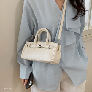 韩版 荔枝纹手提斜挎包通勤高级感单肩包 小众设计凯莉包女2026新款