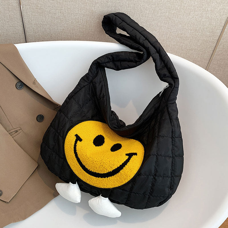 笑脸尼龙布大容量单肩腋下包包女2025新款可爱休闲百搭托特包学生,箱包皮具/热销女包/男包,托特包,淘宝优惠券,粉丝福利购,淘宝优惠卷