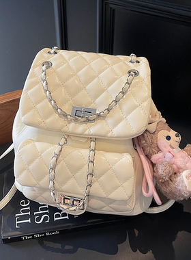 小香风菱格双肩包2025韩国新款春夏小众时尚链条包简约百搭单肩包