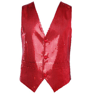2025新款红色亮片演出马甲大合唱服女款成人男士年会背心主持服装