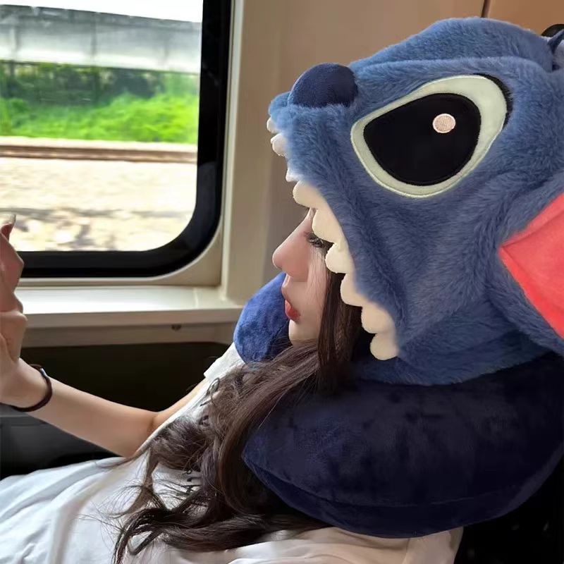 可爱史迪仔u型枕连帽旅行便携汽车睡觉神器飞机护颈椎脖子u形枕头