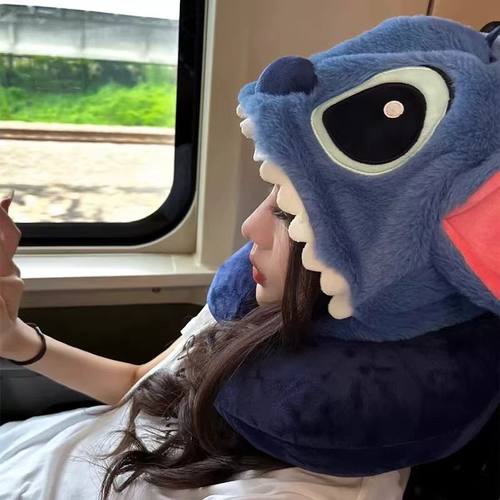 可爱史迪仔u型枕连帽旅行便携汽车睡觉神器飞机护颈椎脖子u形枕头