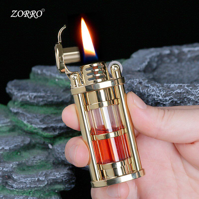 ZORRO佐罗透明油仓煤油打火机老式复古防风彩色可视燃油砂轮纯铜