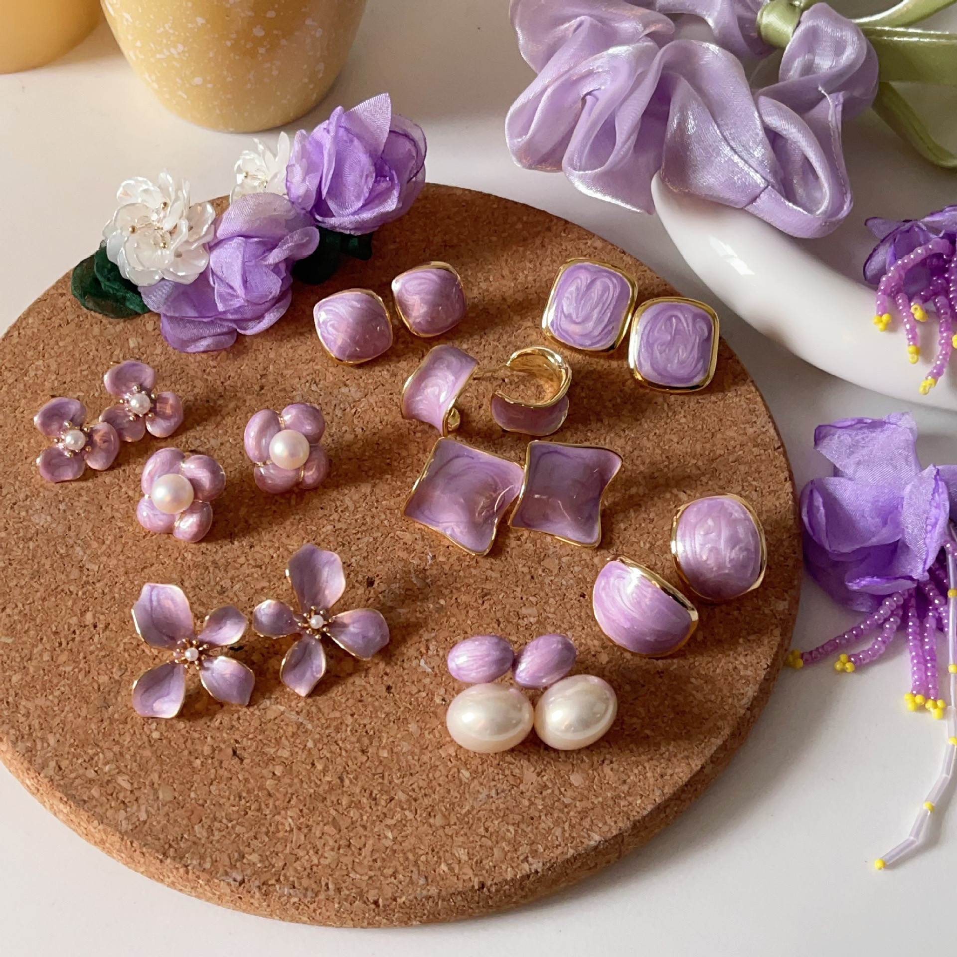 清新紫色珐琅花朵耳环925银针耳钉2025新款精致耳饰清新甜美耳饰,饰品/流行首饰/时尚饰品新,耳钉,淘宝优惠券,粉丝福利购,淘宝优惠卷