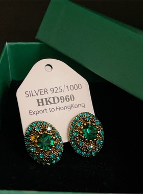 轻奢绿色重工高端耳环中古风法式复古法式宫廷风耳环银针高档耳饰