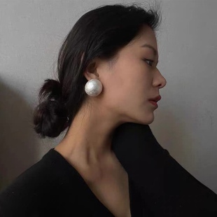 法式复古棉花大珍珠耳钉夸张个性简约百搭气质时尚纯银耳环耳饰女