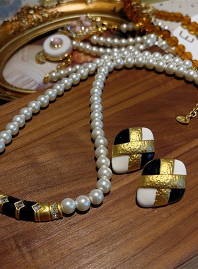 法式复古镀24K金珍珠轻奢项链夸张时尚百搭颈链高级气质耳环耳饰