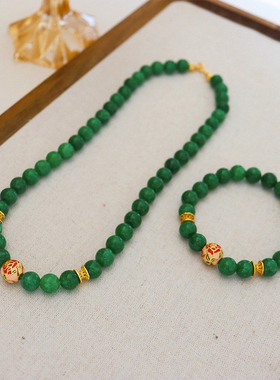 国风小众颈链新轻奢中式绿色天然石串珠项链女百搭优质简约手链