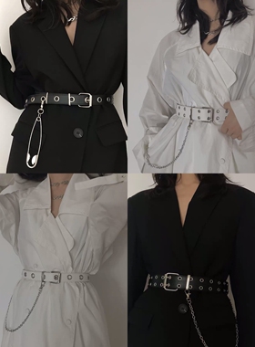 Q朋克风全孔装饰腰带时尚百搭韩版潮流皮带女免打孔裤腰带链条ins