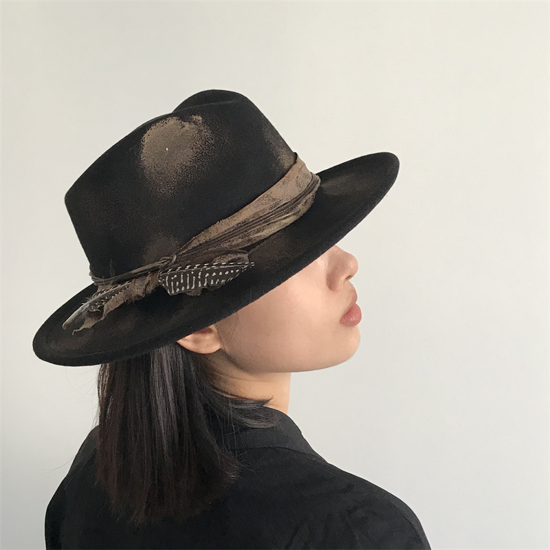 三环路毛毡礼帽复古喷漆做旧帽