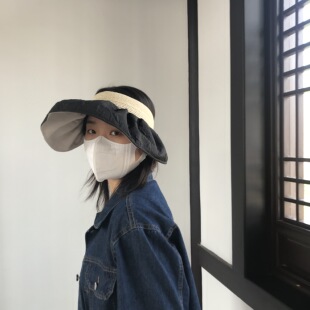 Q三环路2022空顶帽夏季 可调出游出片大檐卷边暗纹钢丝空顶遮阳帽