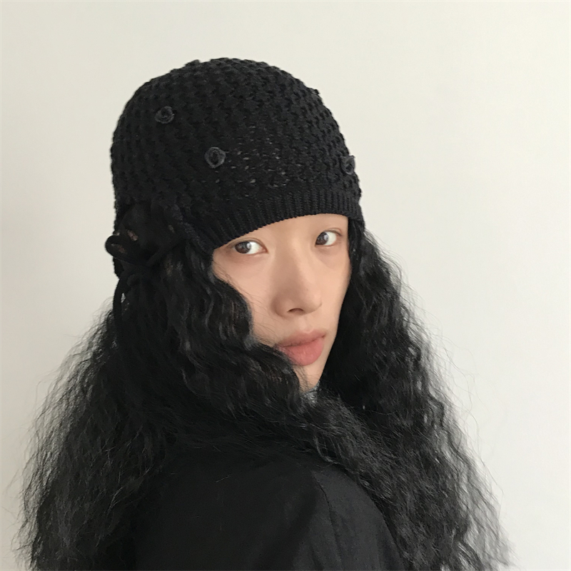 三环路针织包头帽法式复古玫瑰帽