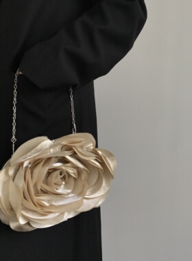 三环路复古时尚千禧年晚宴包花朵手拿女包纯色玫瑰斜挎包手拎小包