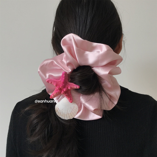 三环路原创手工海星贝壳缎面发圈甜美高级感发饰超大发圈显脸小女