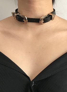三环路合金皮革颈链女