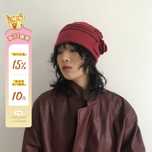 三环路奶奶帽冬复古时尚玫瑰花刺绣冷帽小众针织棉帽女生休闲帽潮