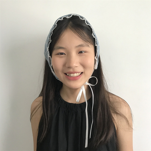 Q三环路牛仔刺绣系带多用发带可爱俏皮百搭三角巾小众设计发饰