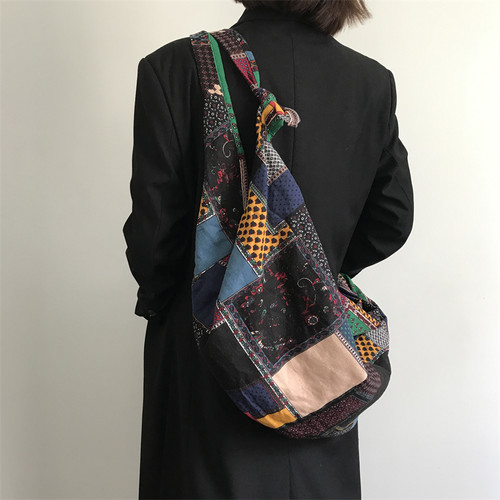 三环路拼接格纹单肩包大容量包