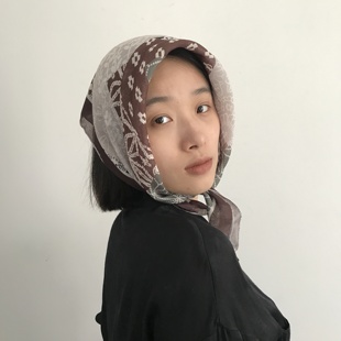 Q三环路腰果花方巾春夏百搭时尚装饰丝巾复古日系文艺领结头巾