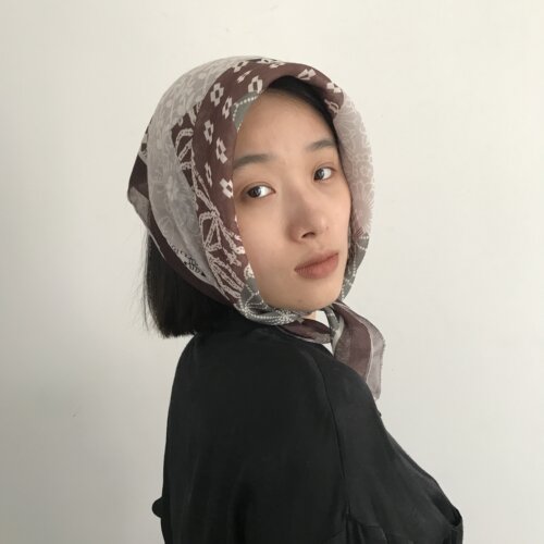 Q三环路腰果花方巾春夏百搭时尚装饰丝巾复古日系文艺领结头巾