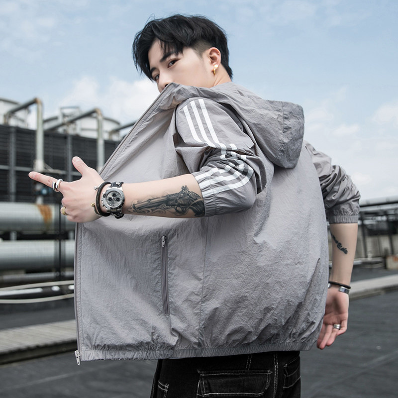 2025夏季防晒衣男薄款透气上衣牌子三条杠户外防晒服男士冰丝风衣