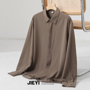 气质慵懒韩风翻领黑白纯色衬衣 男士 JIEYI 垂感丝滑高级感免烫衬衫