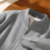 JIEYI 纯色潮流立领包芯纱针织开衫 提花休闲风罗纹底摆毛衣外套男