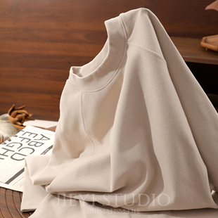 JIEYI 经典黑白色内搭德绒打底衫冬季双面磨毛自发热半高领T恤衫