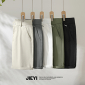 直筒裤 介乙 短裤 复古细斜纹品质肌理修身 男生休闲黑白色经典 夏季