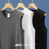 JIEYI 上衣男 T恤汗衫 纯棉复古型男透气背心坎肩纯色百搭韩版 无袖