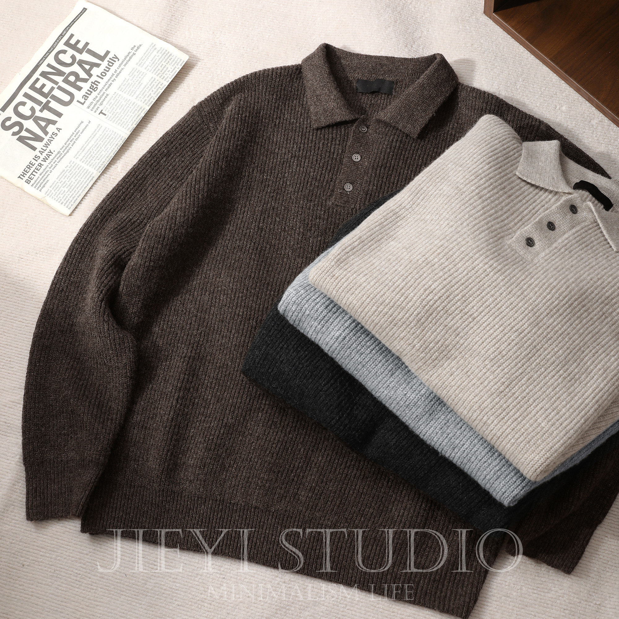 JIEYI 羊毛混纺坑条提花纯色针织POLO衫男士保暖冬季御寒毛线衣潮,男装,针织衫/毛衣,淘宝优惠券,粉丝福利购,淘宝优惠卷