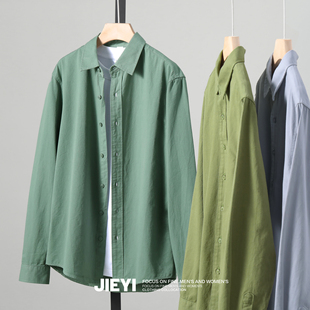 JIEYI 多巴胺色系全棉长袖衬衫复古文艺简约风男女同款寸衣外套潮