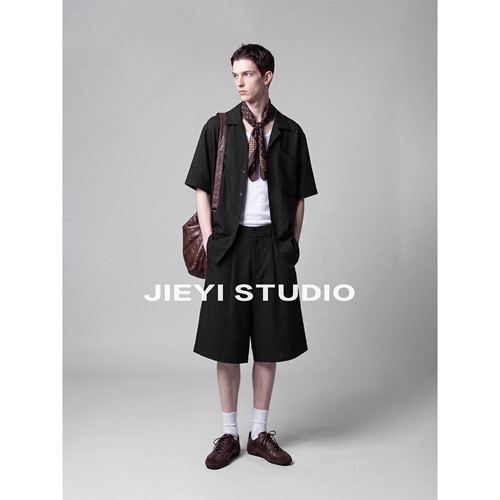 JIEYI 解构分割褶皱肌理cityboy松弛感长袖衬衫早秋季古巴领衬衣