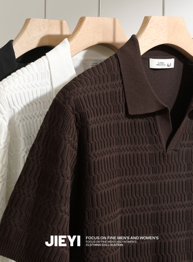 JIEYI 透气冰丝休闲针织POLO衫舒适翻领轻熟风男士短袖保罗上衣潮