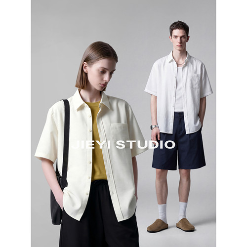 JIEYI 【轻柔感】outfits纯色贴袋衬衫莫兰迪色莱赛尔麻混纺寸衣