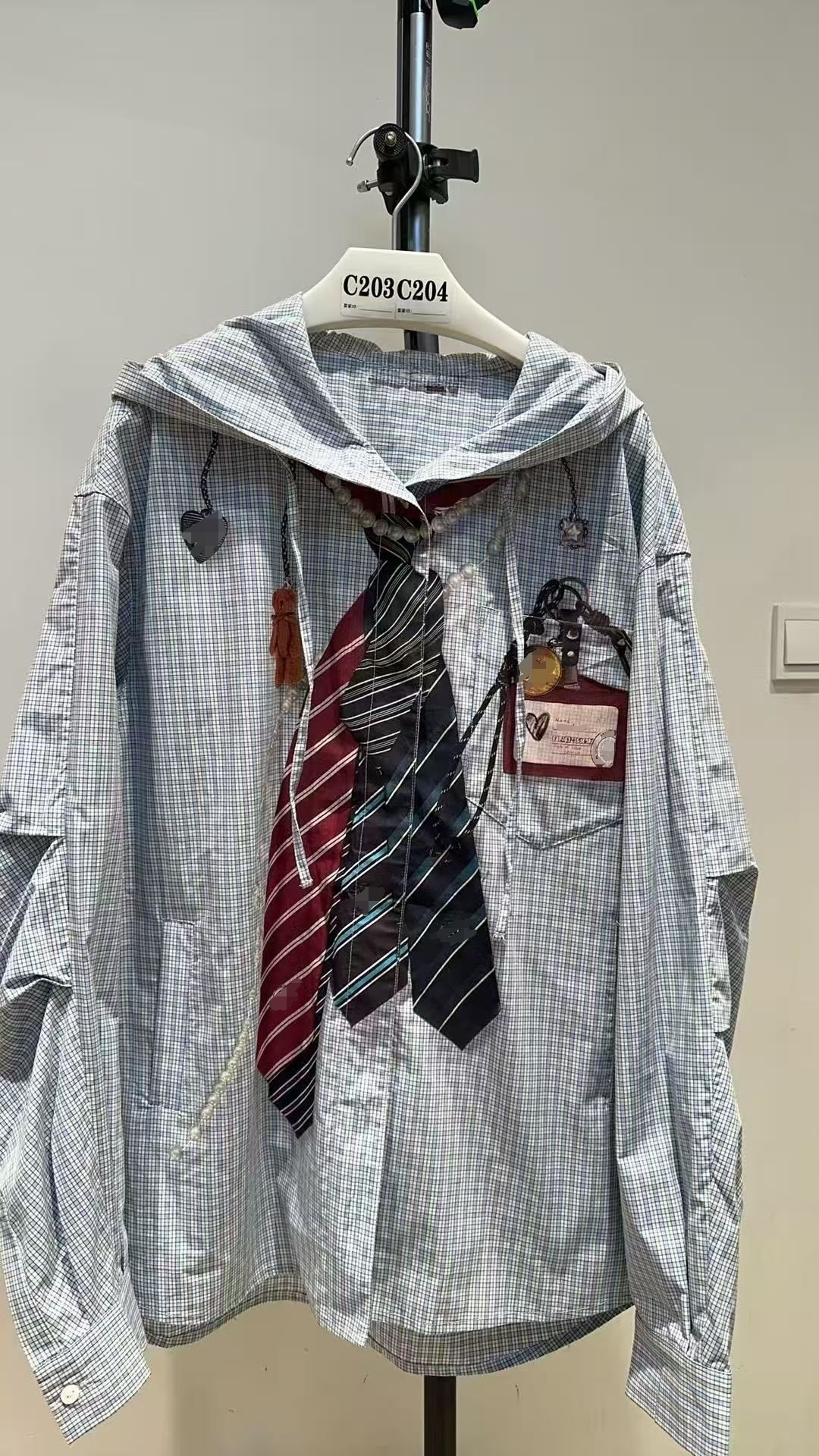 晴乌丫福d~25早秋趣味领带挂饰连帽衬衫2530C13732