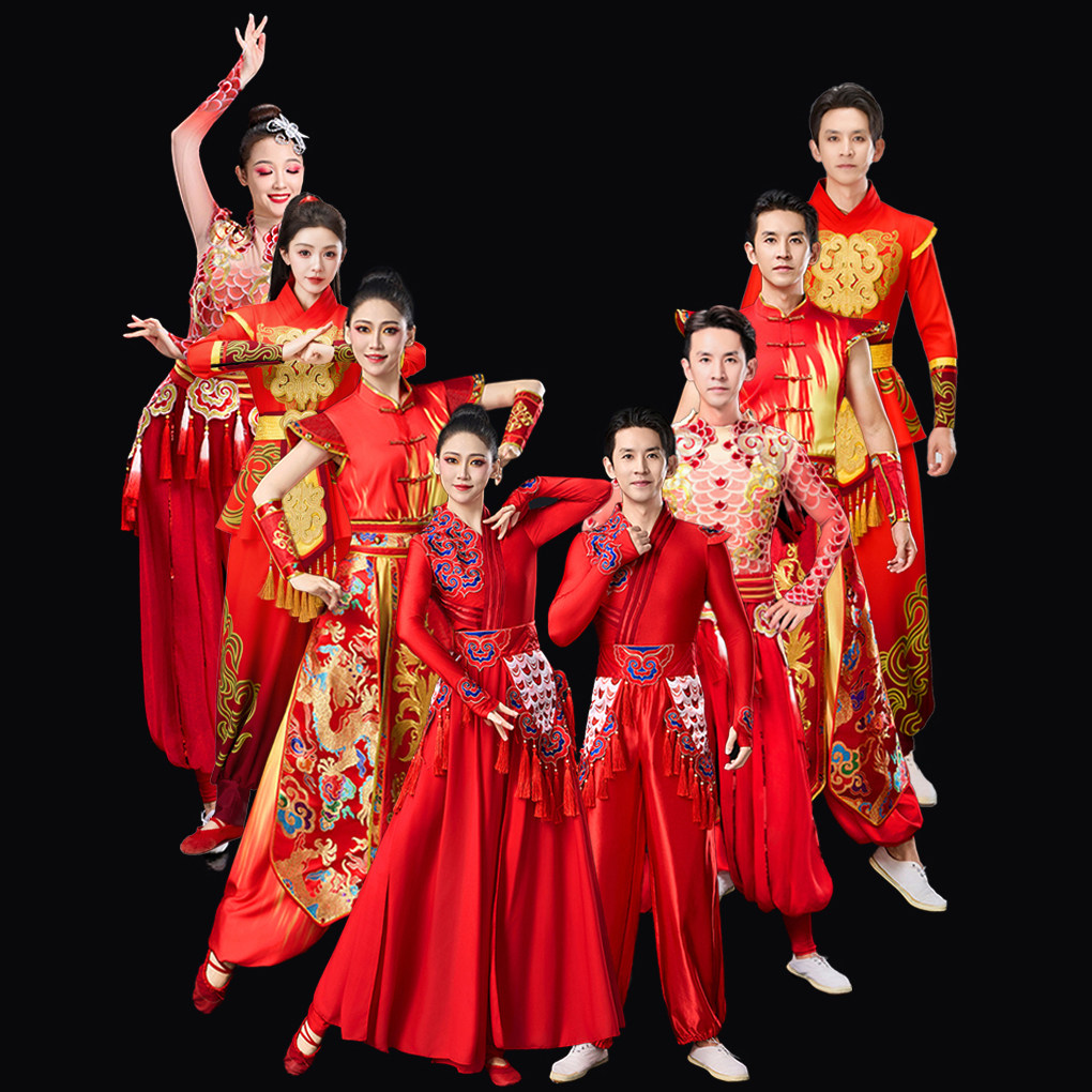 新款打鼓演出服男女中国风威风锣鼓队腰鼓秧歌服开场舞蹈表演服装