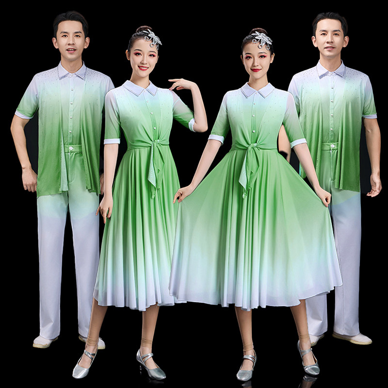 成人中国风现代舞演出服青春活力中学生快板合唱团舞蹈服装连衣裙