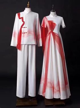 成人大合唱演出服女长裙中学生诗歌朗诵红歌比赛表演服装指挥礼服