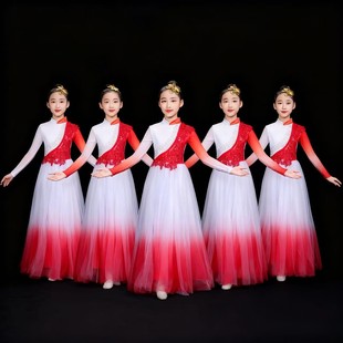 新款 中国舞蹈服女万疆开场舞大摆裙表演服 儿童合唱演出服灯火里