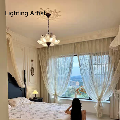 法式复古花瓣布艺客厅吊灯