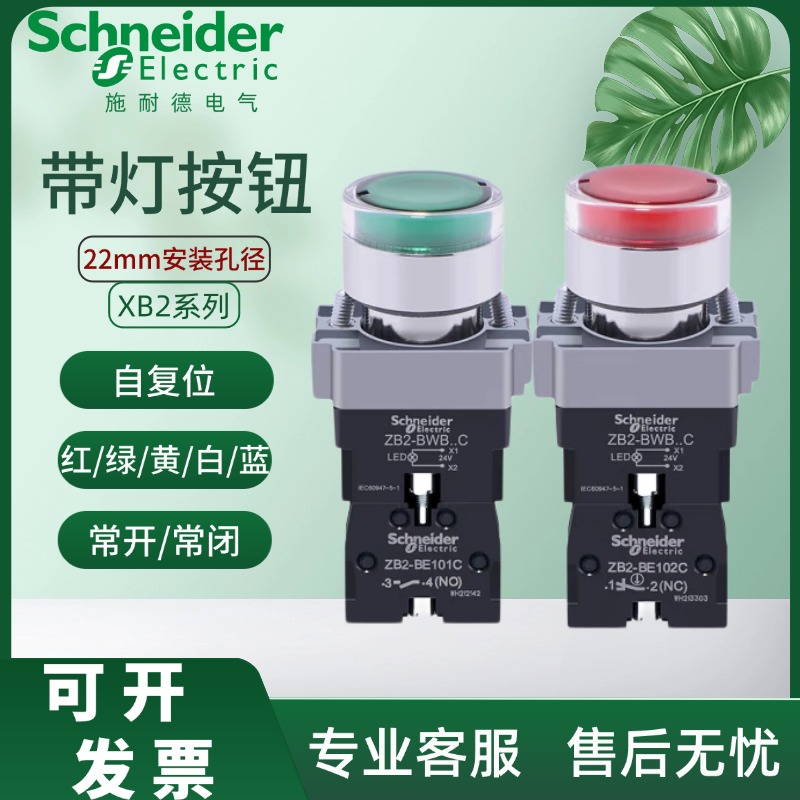 施耐德带灯按钮XB2自复位24V220V