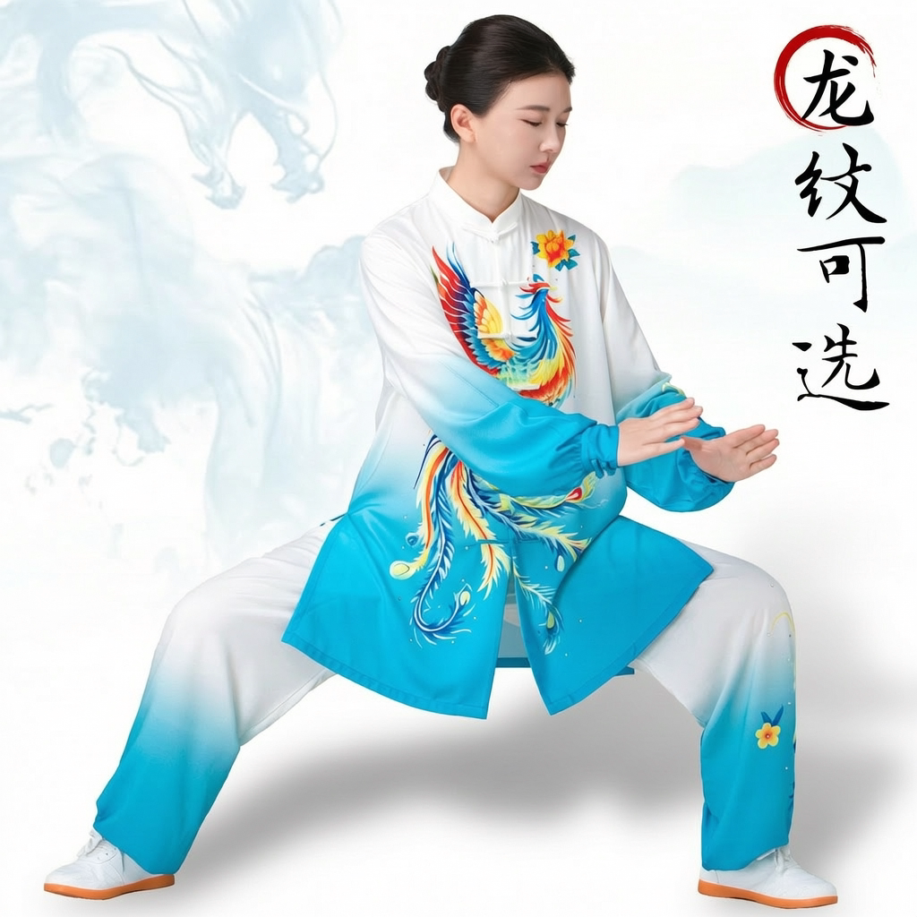 小和山太极服女新款高端龙凤八段锦比赛表演专用渐变色练功服男款