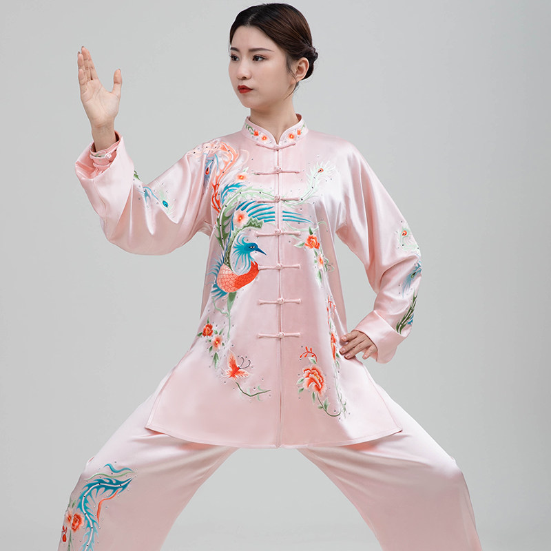 御尊武当真丝太极服女表演服刺绣薄款飘逸武术练功服演出套装蚕丝