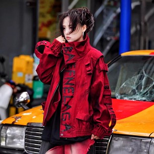 直播间设计【暗火】雕磨污渍手工涂鸦刷色泥染廓形牛仔外套夹克