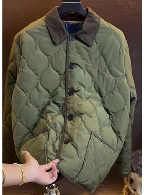 【C36106】秋冬新款菱形格拼接翻领棉服男潮流轻奢时尚棉衣外套