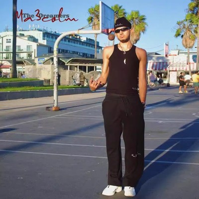 Ma3colm追梦系列日常通勤针织黑灰色宽松拼接直筒刺绣长裤卡米然