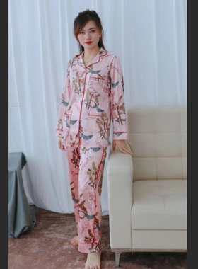 柔师羽家居服女士冬季新款对襟满印保暖睡衣套装902005