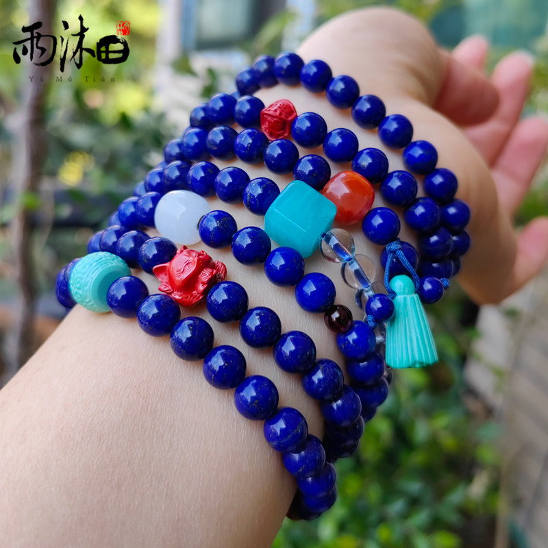 原矿天然青金石手链民族风时尚女士手串女款单圈绿松石饰品7毫米