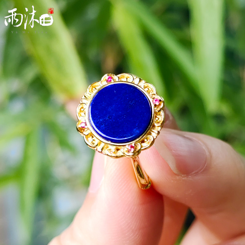 白贝母青金石四叶草戒指小众设计